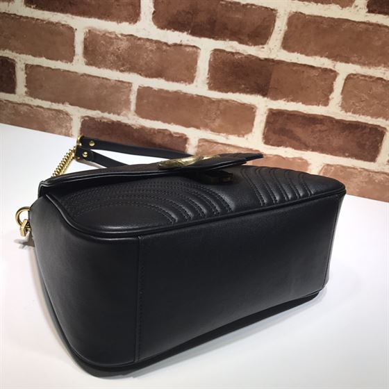 GUCCI GG MARMONT SMALL TOP HANDLE BAG IN BLACK LEATHER