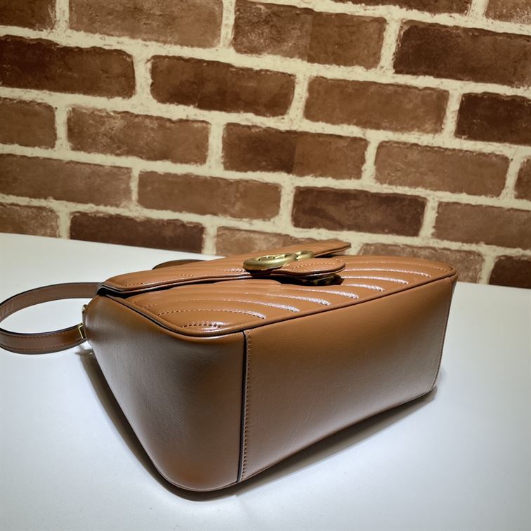 GUCCI GG MARMONT SMALL TOP HANDLE BAG IN BROWN LEATHER