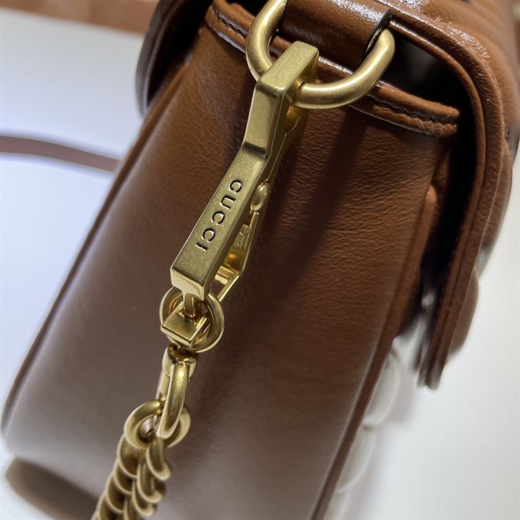 GUCCI GG MARMONT SMALL TOP HANDLE BAG IN BROWN LEATHER