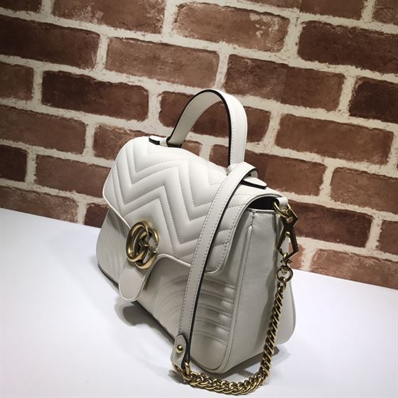 GUCCI GG MARMONT SMALL TOP HANDLE BAG IN WHITE LEATHER
