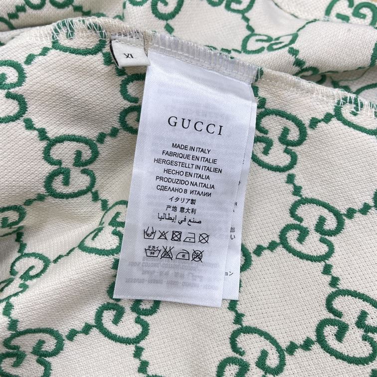 GUCCI GG STRETCH COTTON POLO IN OFF-WHITE AND GREEN - GGS007