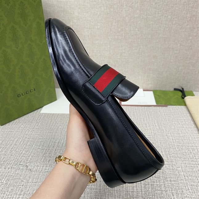 GUCCI GG WEB BLACK LEATHER LOAFER - GL051