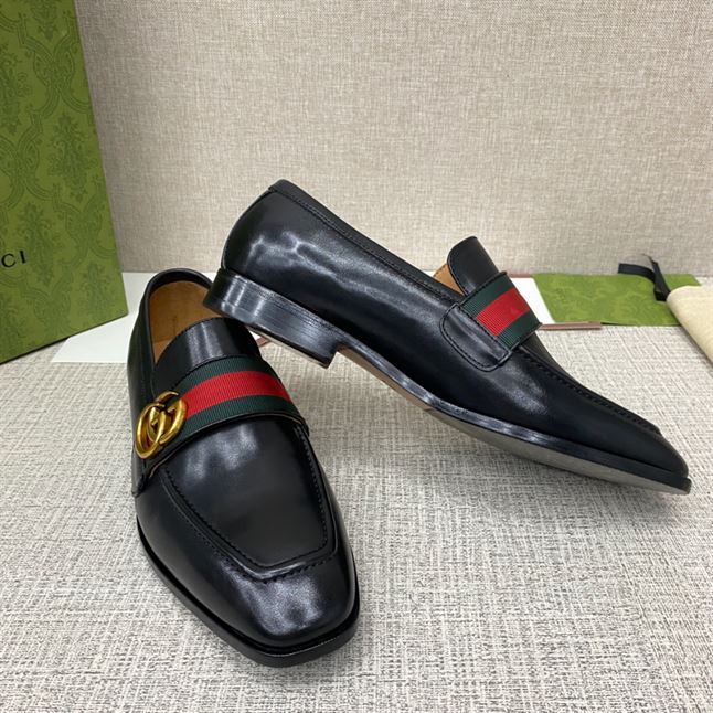 GUCCI GG WEB BLACK LEATHER LOAFER - GL051