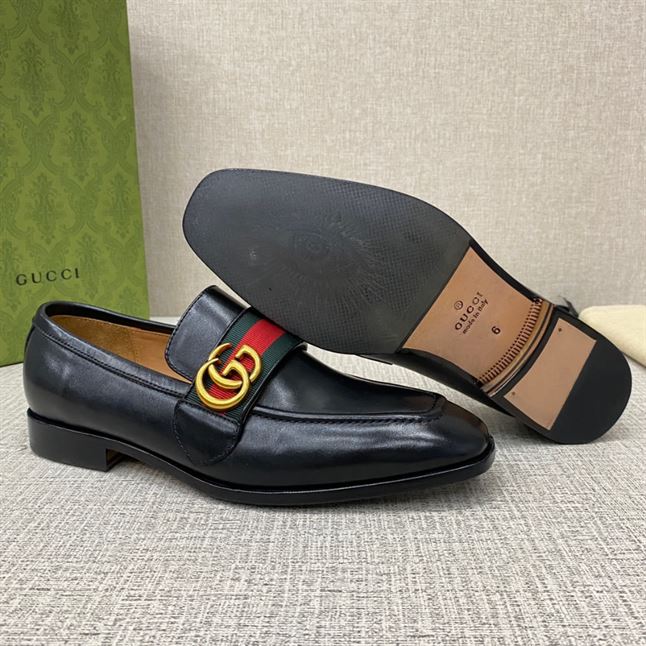 GUCCI GG WEB BLACK LEATHER LOAFER - GL051