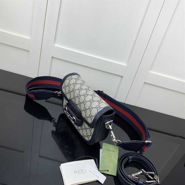GUCCI HORSEBIT 1955 MINI BAG IN BEIGE AND BLUE GG SUPREME CANVAS