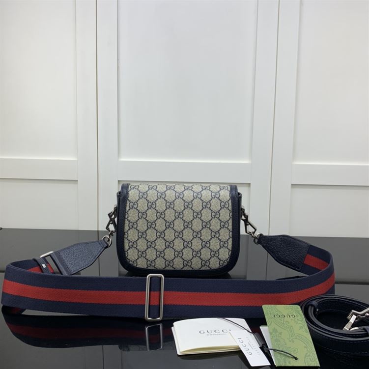 GUCCI HORSEBIT 1955 MINI BAG IN BEIGE AND BLUE GG SUPREME CANVAS