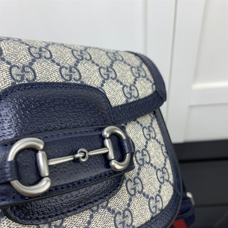 GUCCI HORSEBIT 1955 MINI BAG IN BEIGE AND BLUE GG SUPREME CANVAS