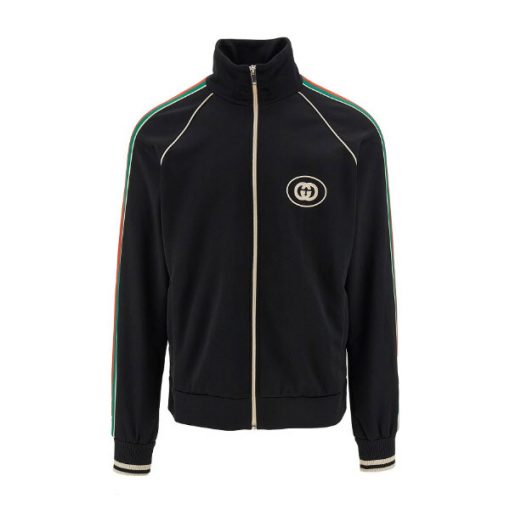 GUCCI LOGO APPLIQUED STRIPED TECH-JERSEY TRACK JACKET IN BLACK - GCJ017