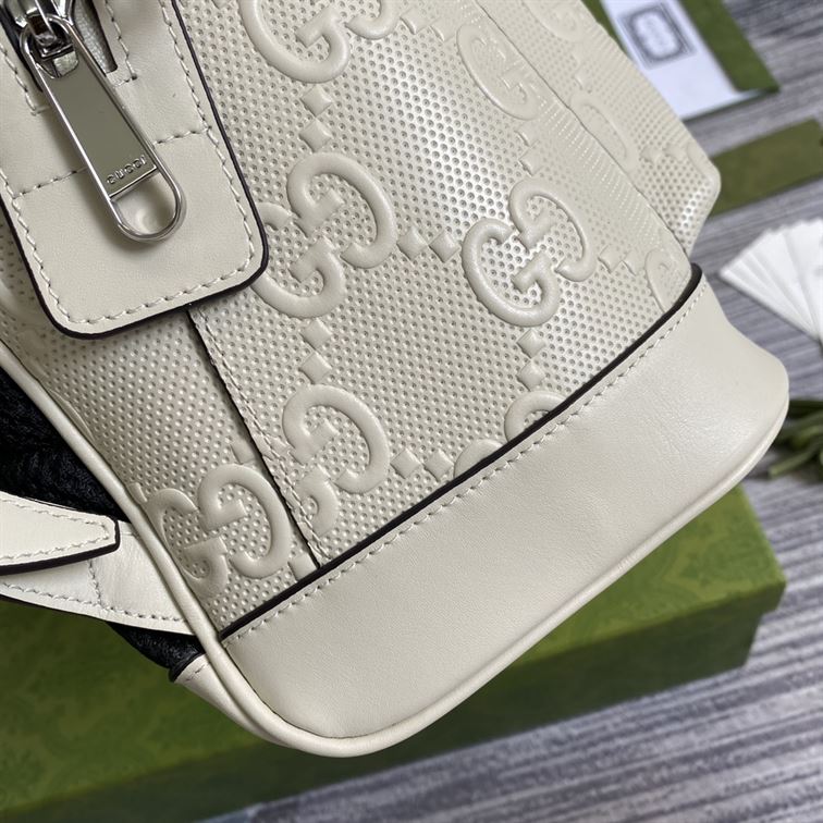 GUCCI LOGO EMBOSSED PERFORATED LEATHER BACKPACK - BG037