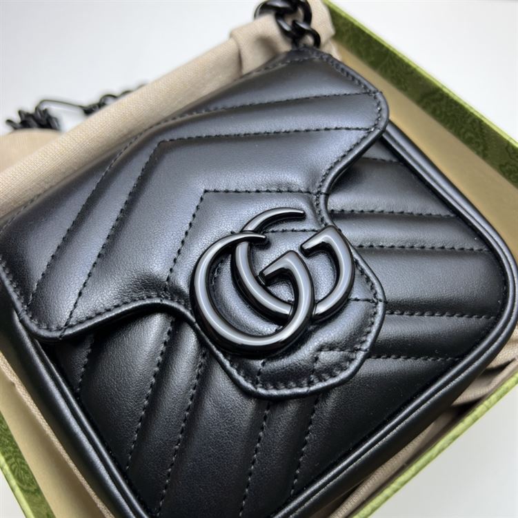 GUCCI MARMONT BELT BAG IN BLACK LEATHER