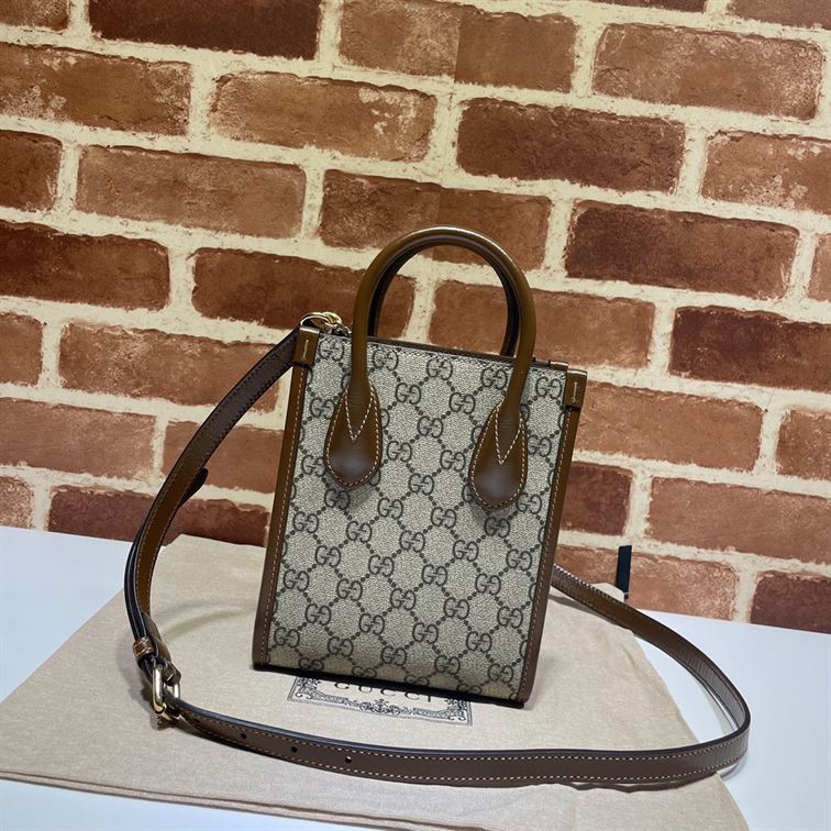 GUCCI MINI NOTE BAG WITH INTERLOCKING G BEIGE AND EBONY