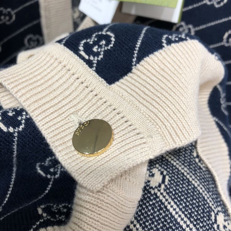 GUCCI NAVY & OFF-WHITE GG JACQUARD CARDIGAN - GCJ003