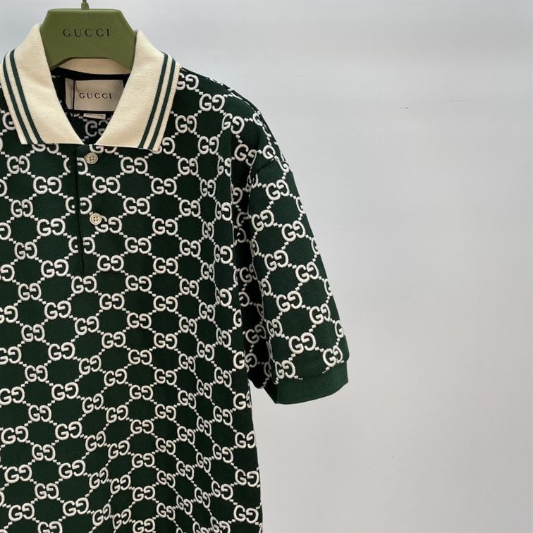 GUCCI NOJUM GG STRECH COTTON POLO IN GREEN - GGS012