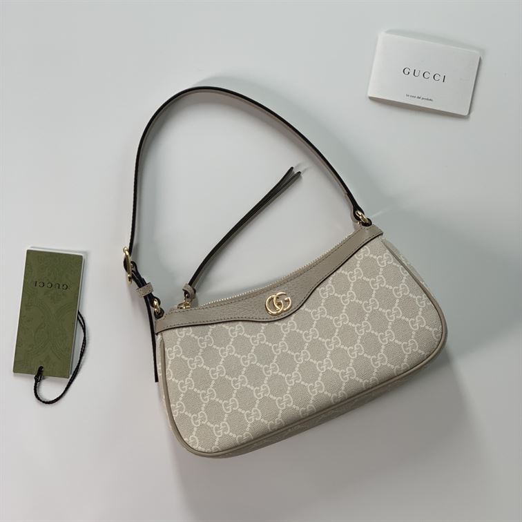 GUCCI OPHIDIA SMALL HANDBAG BEIGE AND WHITE GG SUPREME CANVAS