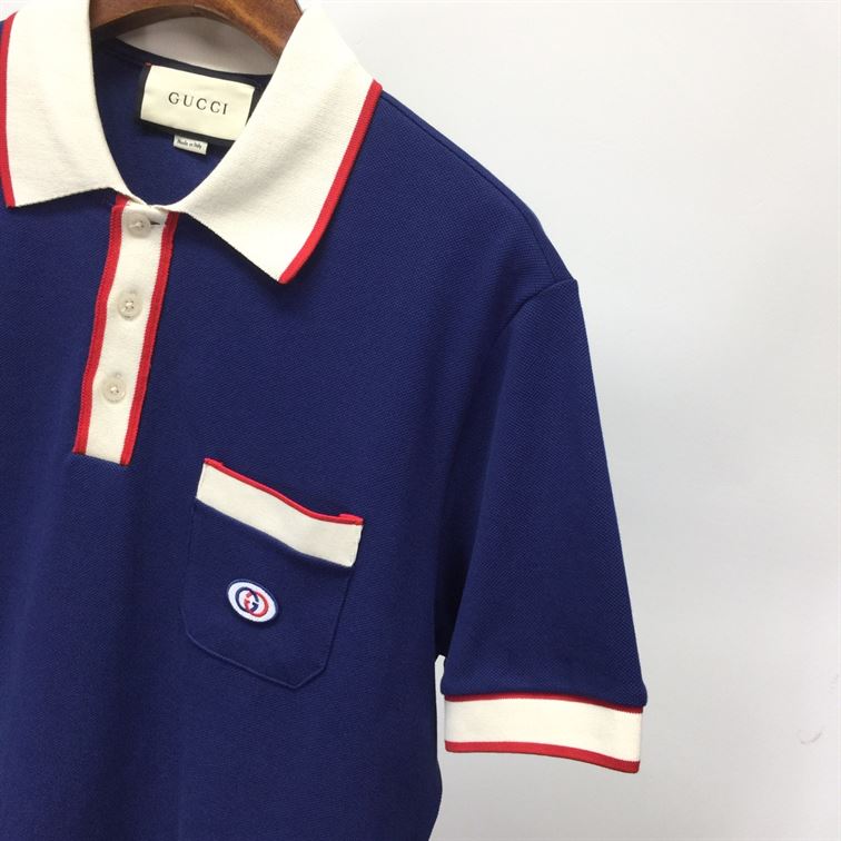 GUCCI POLO GG LOGO PATCH NAVY - GGS027