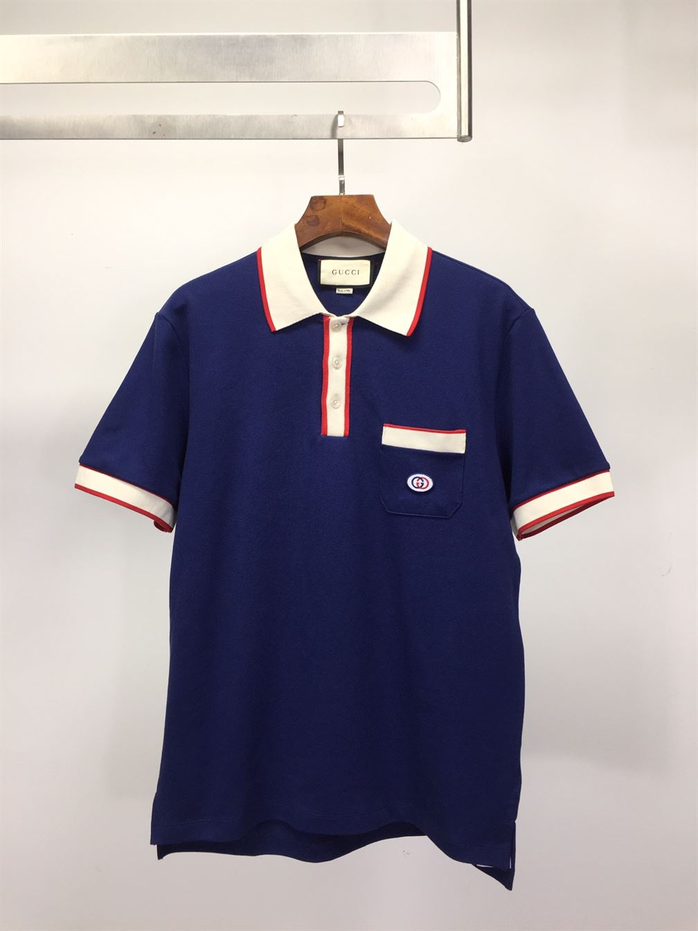 GUCCI POLO GG LOGO PATCH NAVY - GGS027