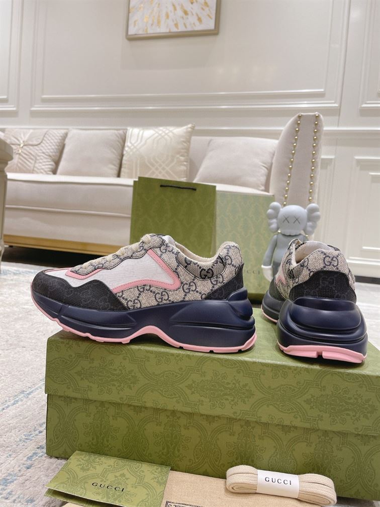 GUCCI RHYTON GG-MONOGRAM LEATHER-TRIM CANVAS TRAINERS - GCC106