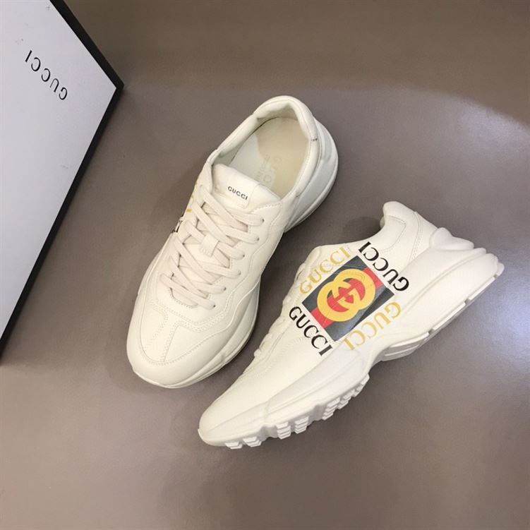 GUCCI RHYTON LOGO PRINT LOW TOP LEATHER TRAINERS - GCC009