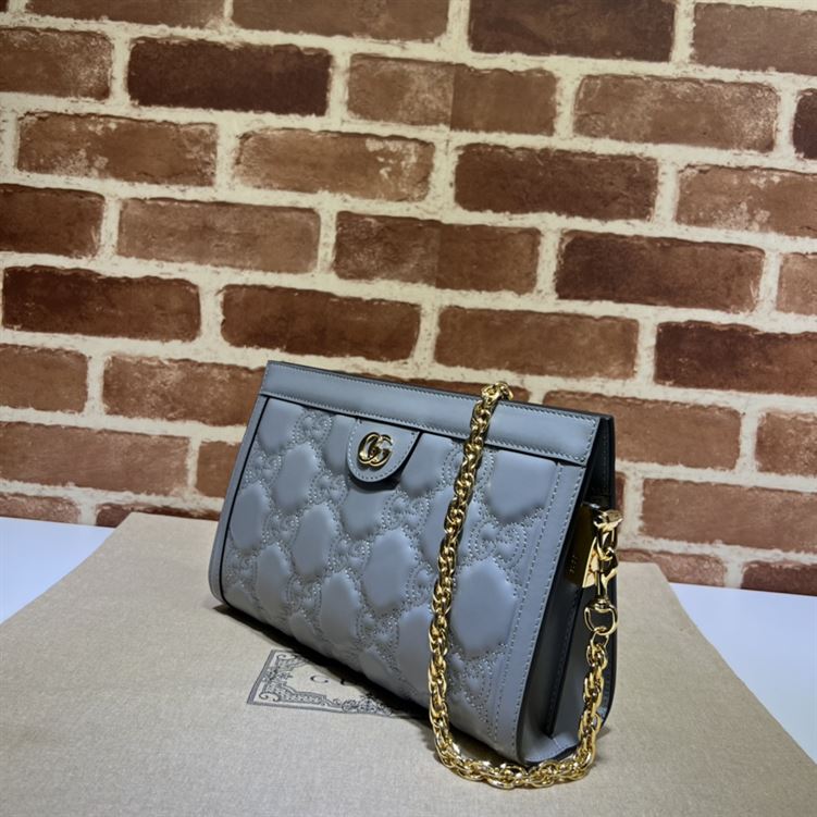 GUCCI SMALL GG QUILTED LEATHER BAG IN PALE GRAY