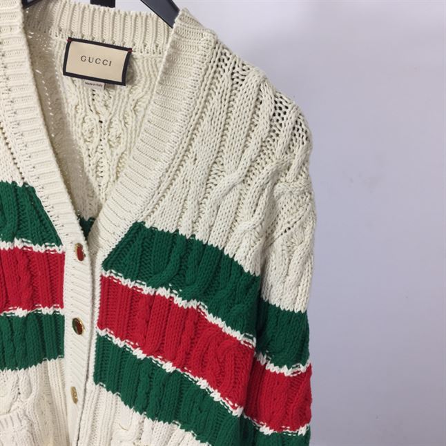 GUCCI WEB STRIPE CABLE-KNIT CARDIGAN - GCK041