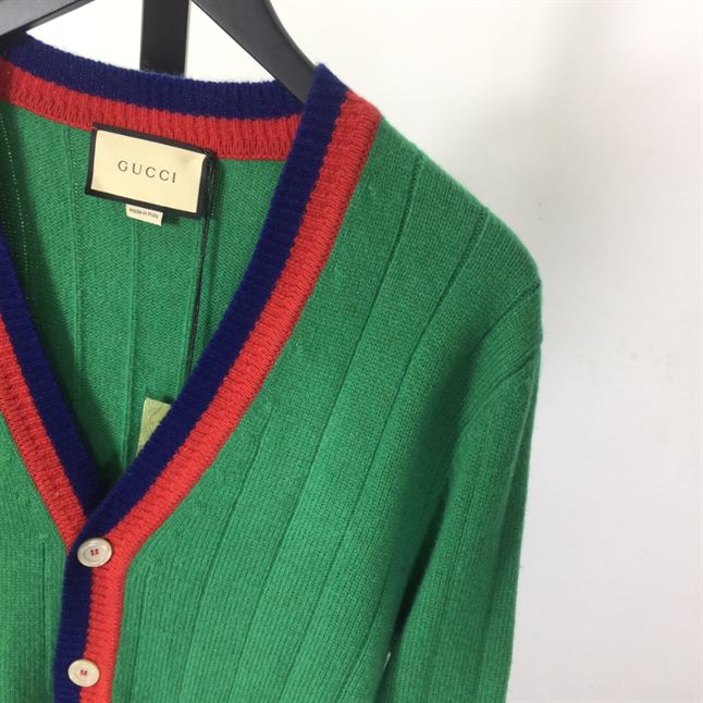 GUCCI WEB-STRIPE WOOL CARDIGAN GREEN - GCK040