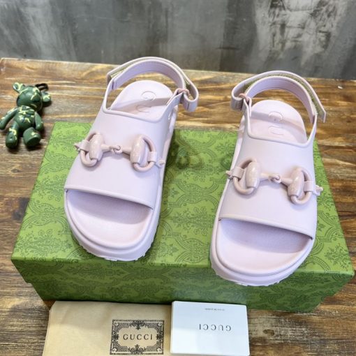 GUCCI WOMEN'S HORSEBIT FLATFORM SANDAL LIGHT PINK RUBBER - GSL018