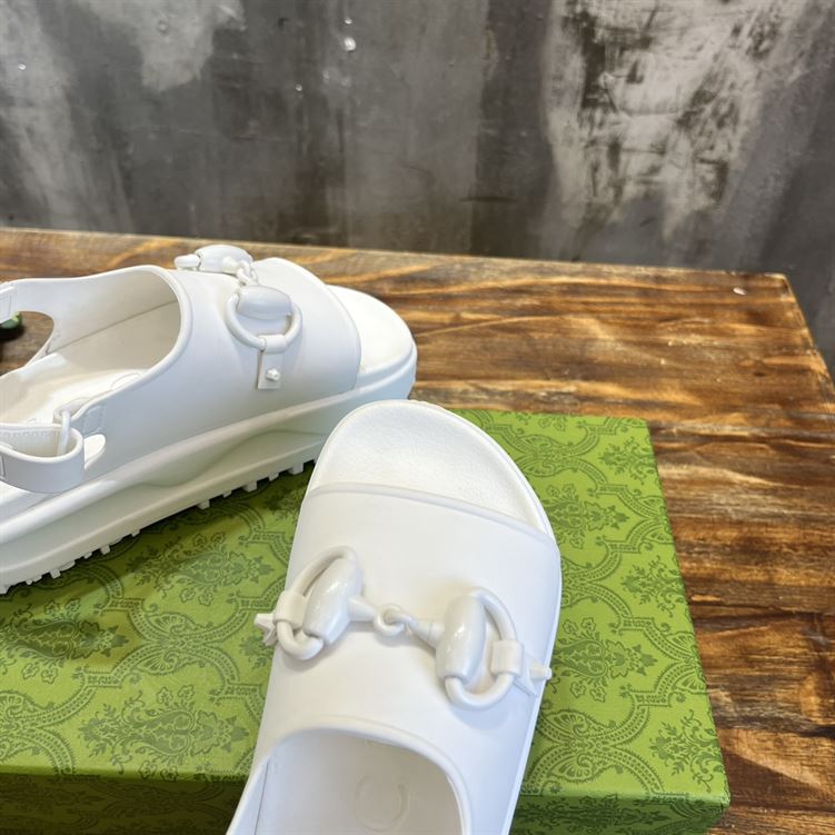 GUCCI WOMEN'S HORSEBIT FLATFORM SANDAL WHITE RUBBER - GSL017