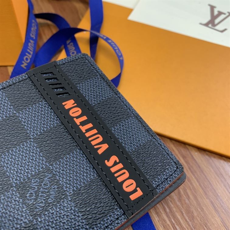 LOUIS VUITTON MULTIPLE WALLET DAMIER COBALT RACE BLUE ORANGE