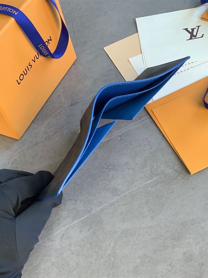 LOUIS VUITTON MULTIPLE WALLET DAMIER GRAPHITE BLACK/GREY/NEON BLUE