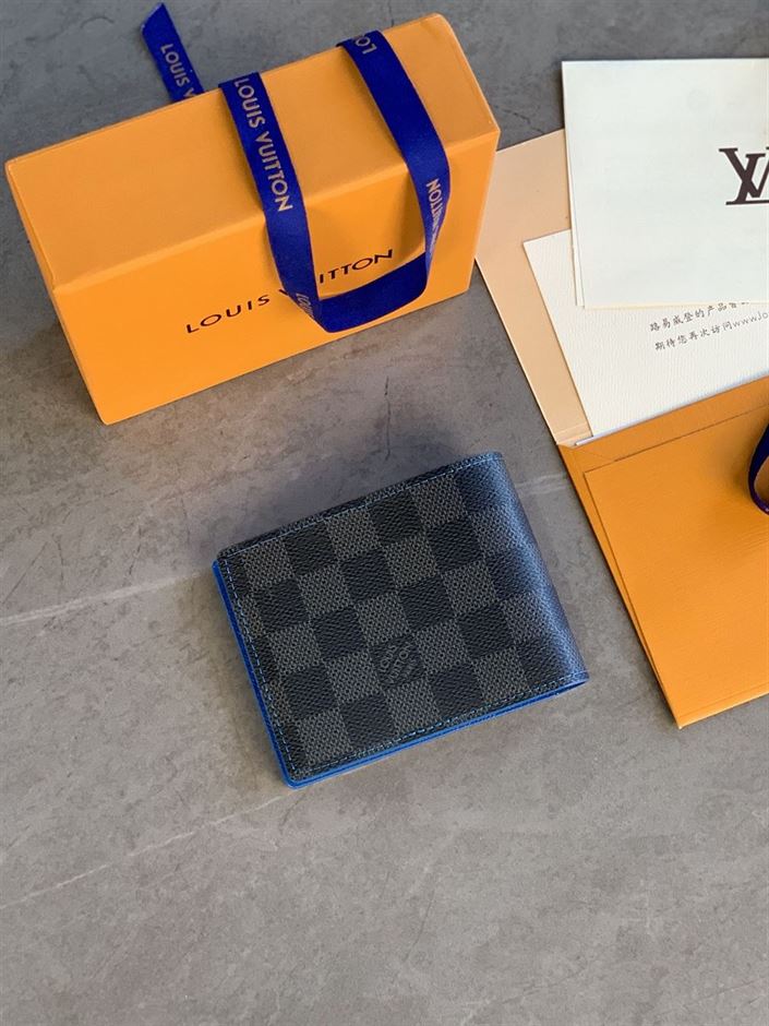 LOUIS VUITTON MULTIPLE WALLET DAMIER GRAPHITE BLACK/GREY/NEON BLUE