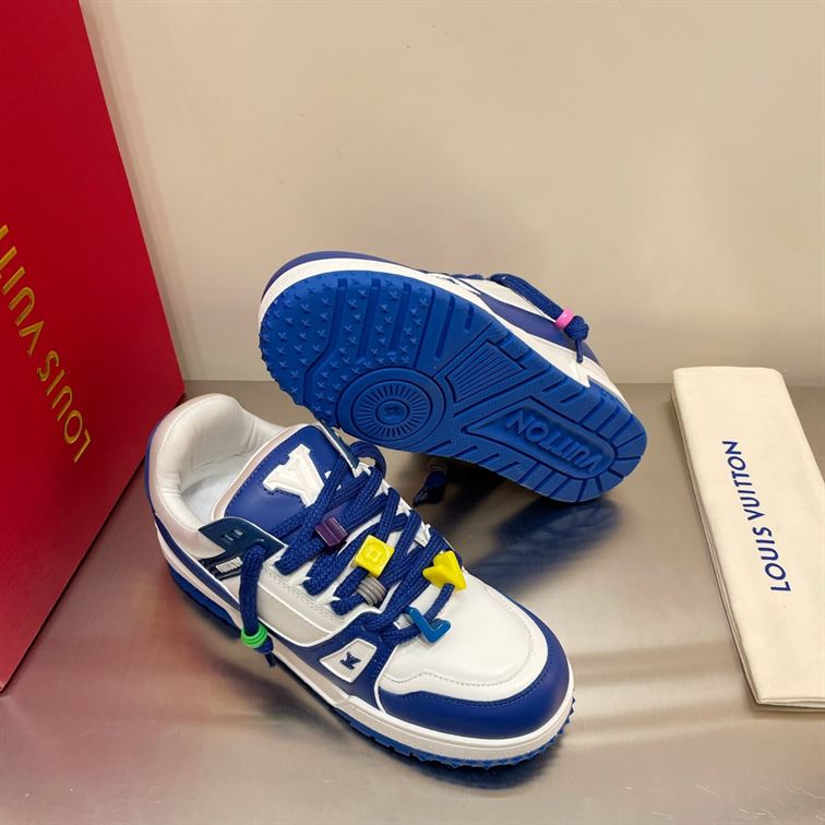 LOUIS VUITTON TRAINER MAXI LOW-TOP SNEAKERS IN WHITE AND BLUE - LVS117