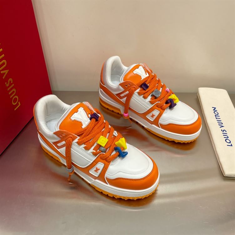 LOUIS VUITTON TRAINER MAXI LOW-TOP SNEAKERS IN WHITE AND ORANGE - LVS115