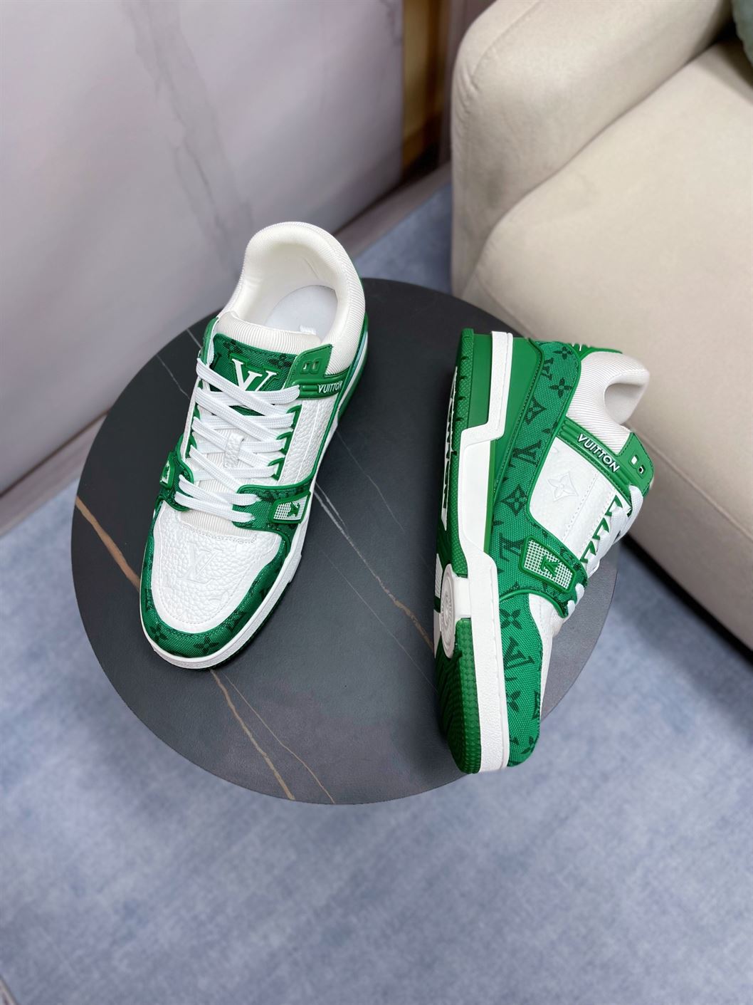 LOUIS VUITTON TRAINER MONOGRAM DENIM WHITE GREEN - LVS001