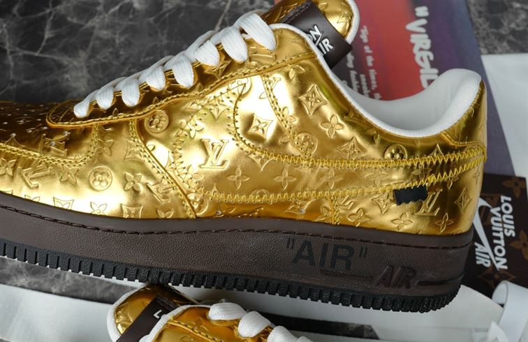 LOUIS VUITTON X NIKE AIR FORCE 1 LOW-TOP SNEAKERS IN GOLD - LVS114