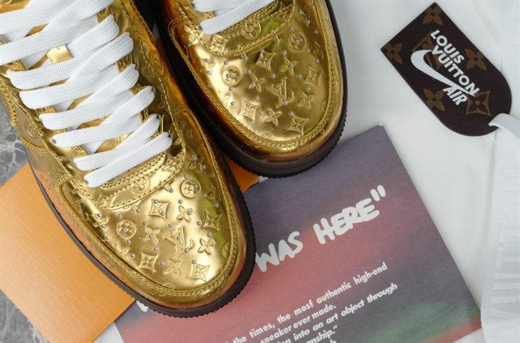 LOUIS VUITTON X NIKE AIR FORCE 1 LOW-TOP SNEAKERS IN GOLD - LVS114