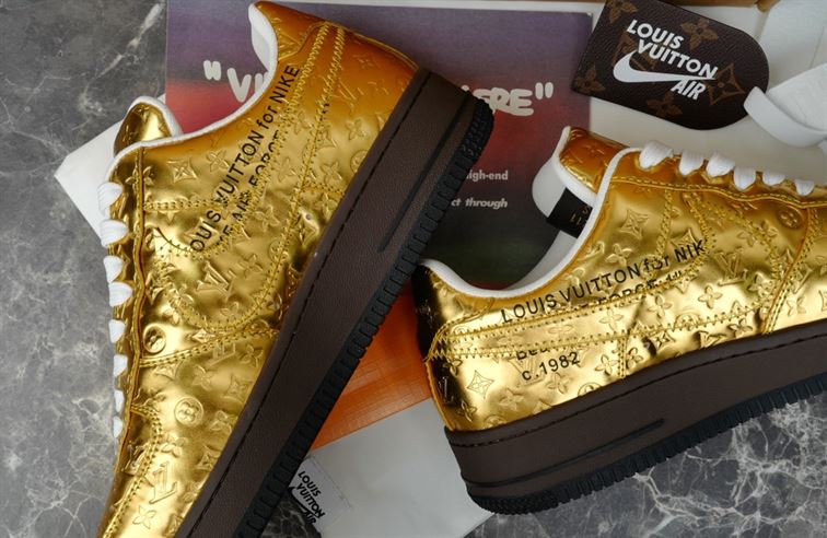 LOUIS VUITTON X NIKE AIR FORCE 1 LOW-TOP SNEAKERS IN GOLD - LVS114