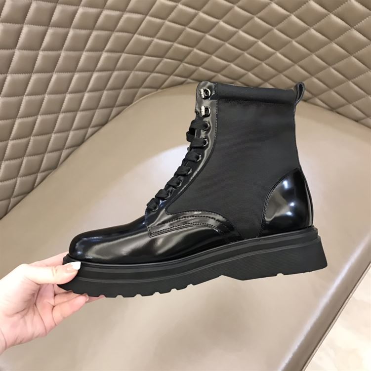 PRADA BRUSHED LEATHER AND NYLON BOOTS - PRS035