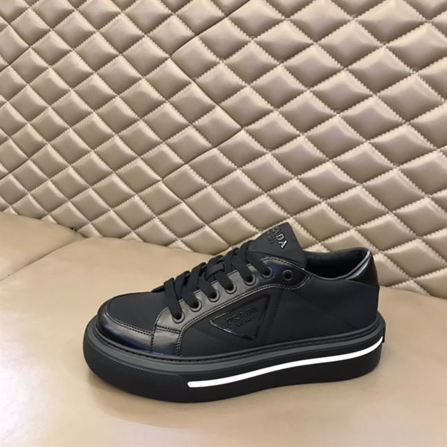 PRADA MACRO RE-NYLON AND BRUSHED LEATHER SNEAKERS - PRS058
