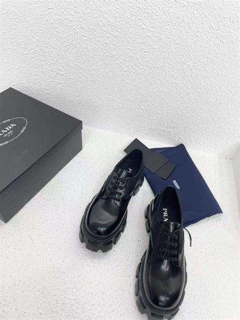 PRADA MONOLITH BRUSHED LEATHER AND NYLON LACE-UP SHOES - PRS068