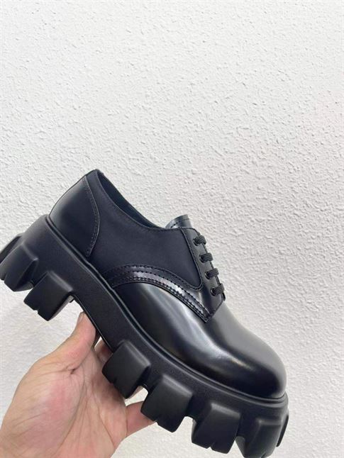 PRADA MONOLITH BRUSHED LEATHER AND NYLON LACE-UP SHOES - PRS068
