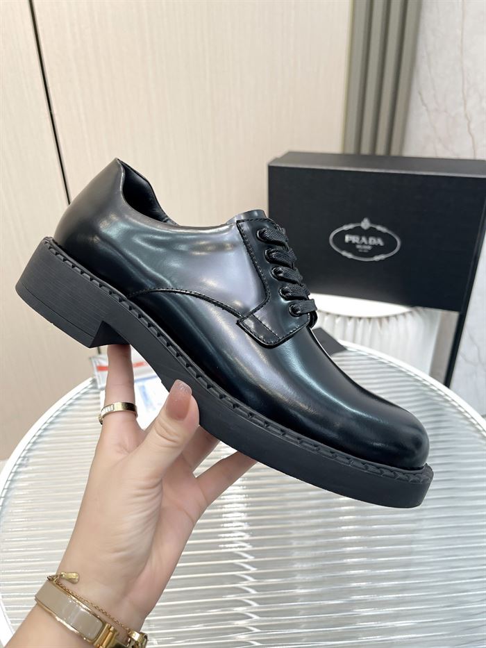 PRADA MONOLITH BRUSHED LEATHER DERBY SHOES - PRS038