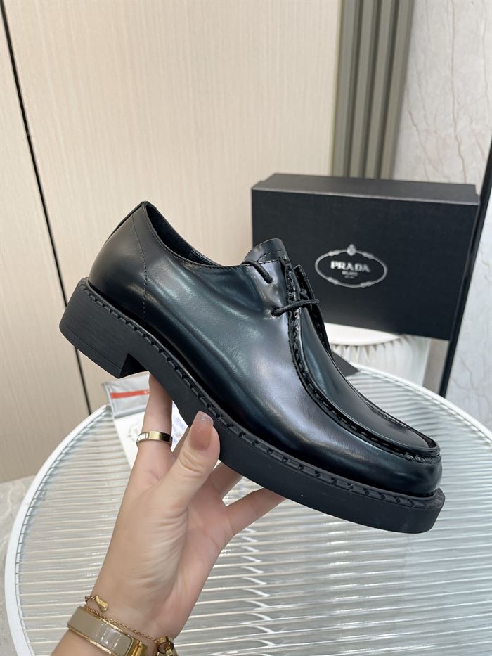 PRADA MONOLITH BRUSHED LEATHER LACE-UP SHOES - PRS039