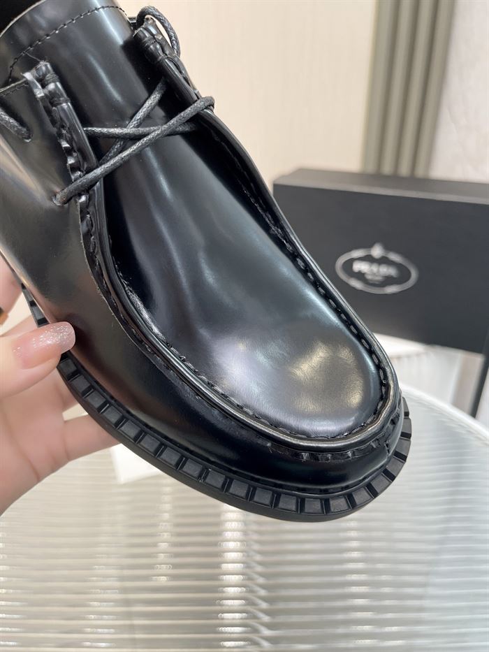 PRADA MONOLITH BRUSHED LEATHER LACE-UP SHOES - PRS039