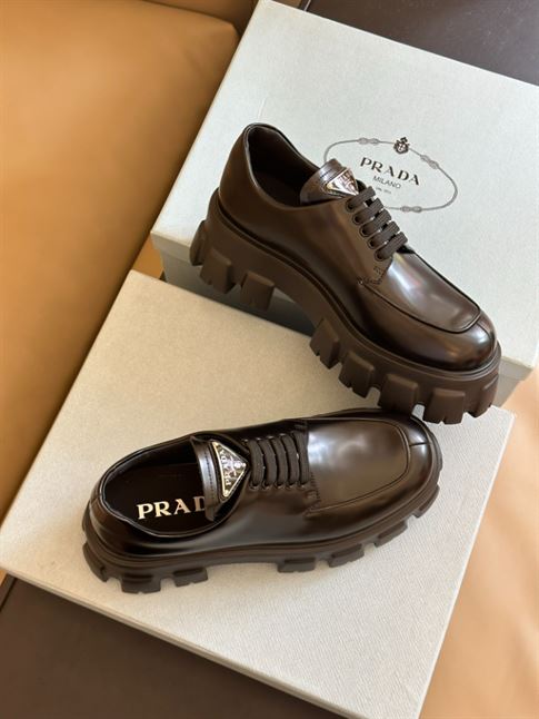 PRADA MONOLITH BRUSHED LEATHER LACE-UP SHOES - PRS060