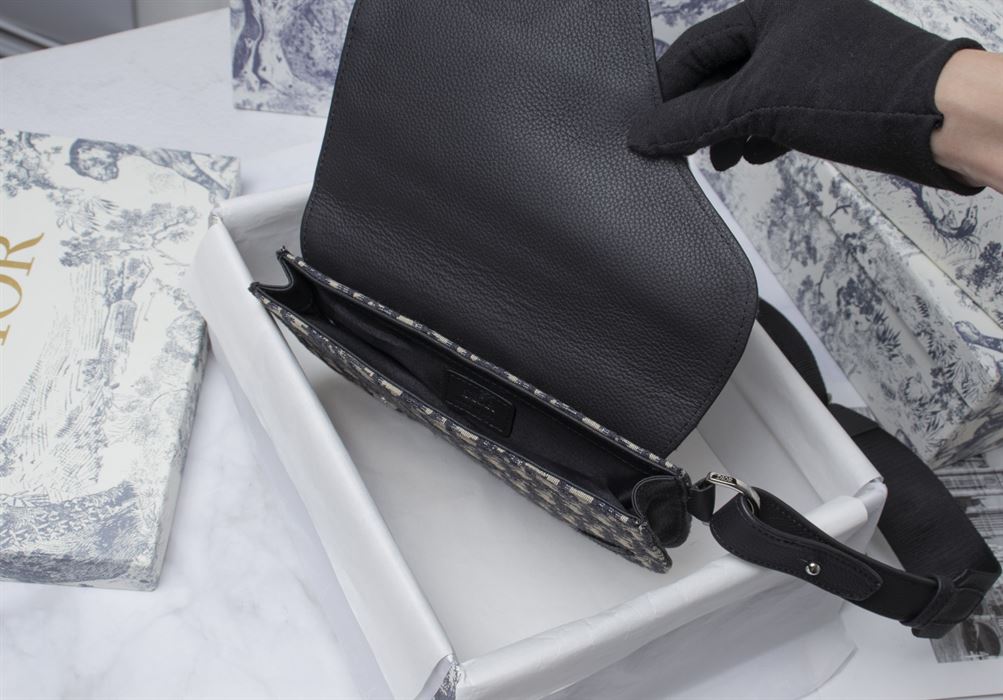 SADDLE POUCH BEIGE AND BLACK OBLIQUE JACQUARD - DIO014