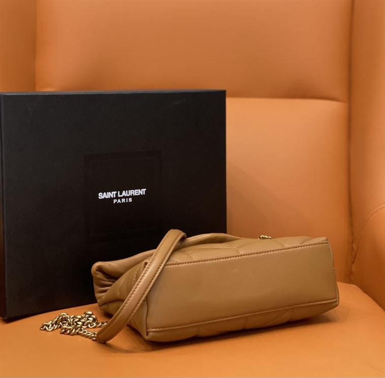 YSL PUFFER TOY BROWN BAG IN QUILTED LAMBSKIN