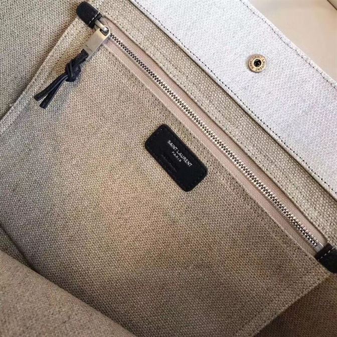 YSL RIVE GAUCHE CANVAS TOTE WHITE BEIGE BAG