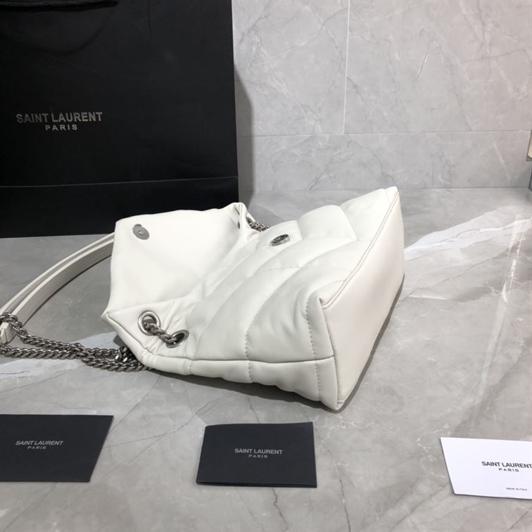 YSL SMALL PUFFER IN QUILTED NAPPA WHITE LEATHER