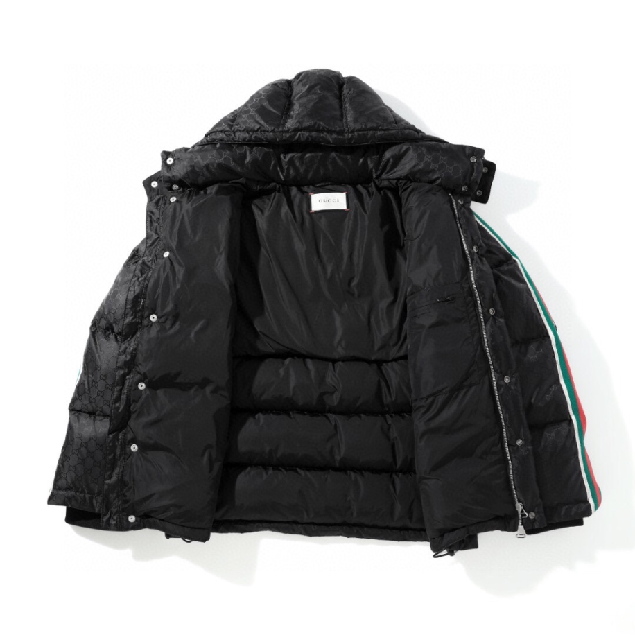 GUCCI Nylon Jacquard With Web Black Coat - GCJ048