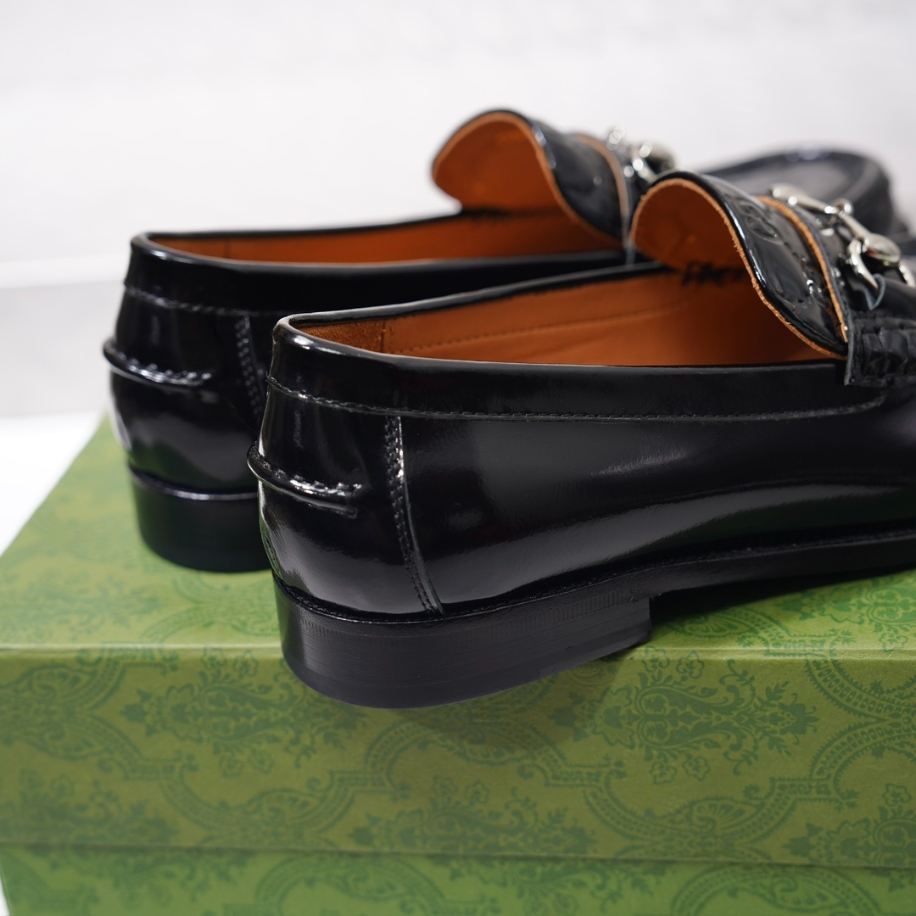 GUCCI LEATHER BLACK GC LOGO HORSEBIT LOAFER - GL055